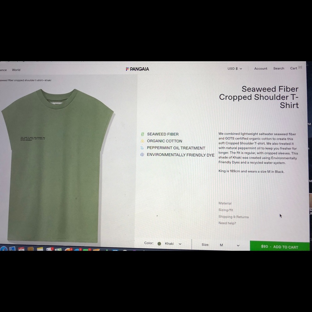 PANGAIA seaweed fiber cropped shoulder T-shirt
